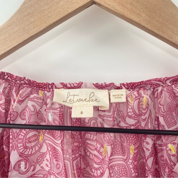 Anthropologie Let Me Be Pink Sheer Puff Sleeve Peasant Blouse Small - Picture 4 of 6